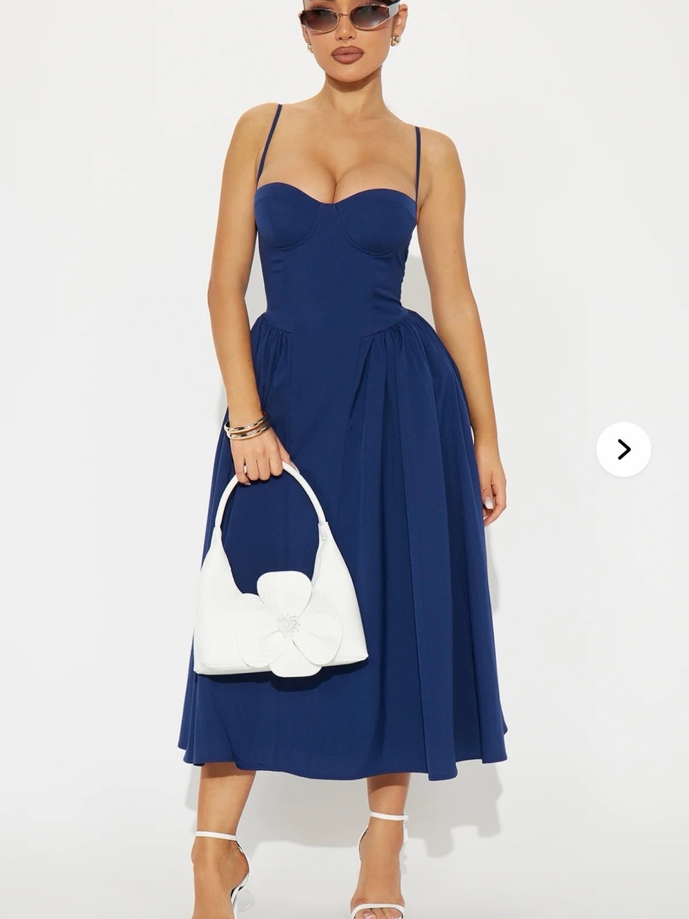 Navy Blue Sculpted Bodice Midi Dress